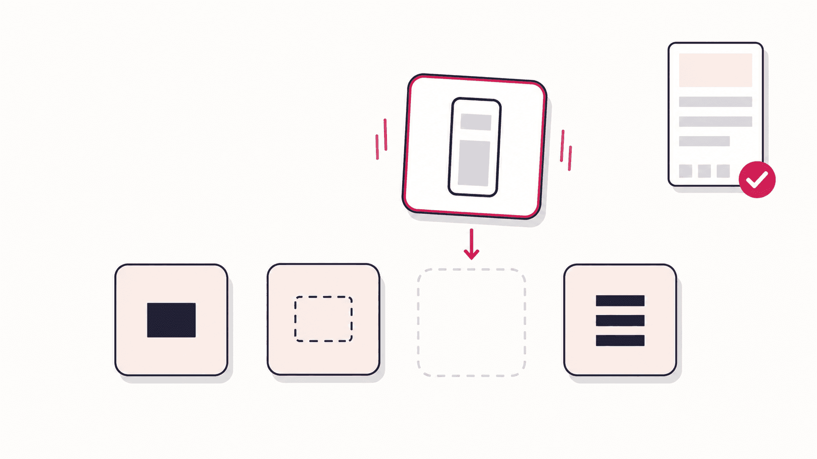 Illustration of a Chrome extension icon lifted out of a row of capture-mode icons, next to a completed full page screenshot with a checkmark